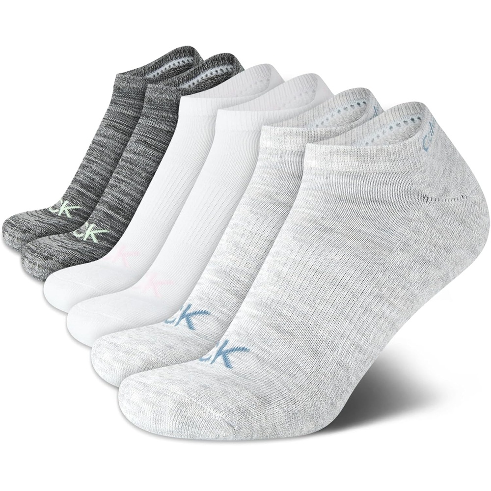 image:imageCalvin Klein Womens No Show Socks 6 Pack Breathable Cotton Blend Athletic Performance Low Cut Running Socks for WomenWhiteGrey
