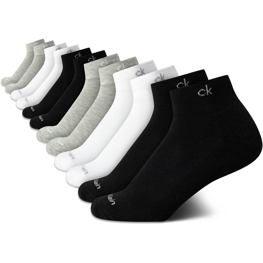 image:imageCalvin Klein Womens Quarter Socks 12 Pack Breathable Cushioned Athletic Ankle Socks for Women for Running and WorkoutBlackWhiteGrey