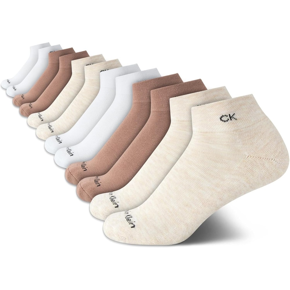 image:imageCalvin Klein Womens Quarter Socks 12 Pack Breathable Cushioned Athletic Ankle Socks for Women for Running and WorkoutWhiteBrown