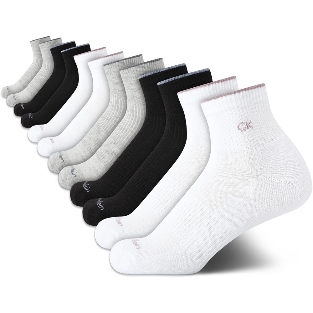 image:imageCalvin Klein Womens Quarter Socks 12 Pack Soft Cushioned Athletic Ankle Socks for Women for Running and WorkoutBlack Grey Multi