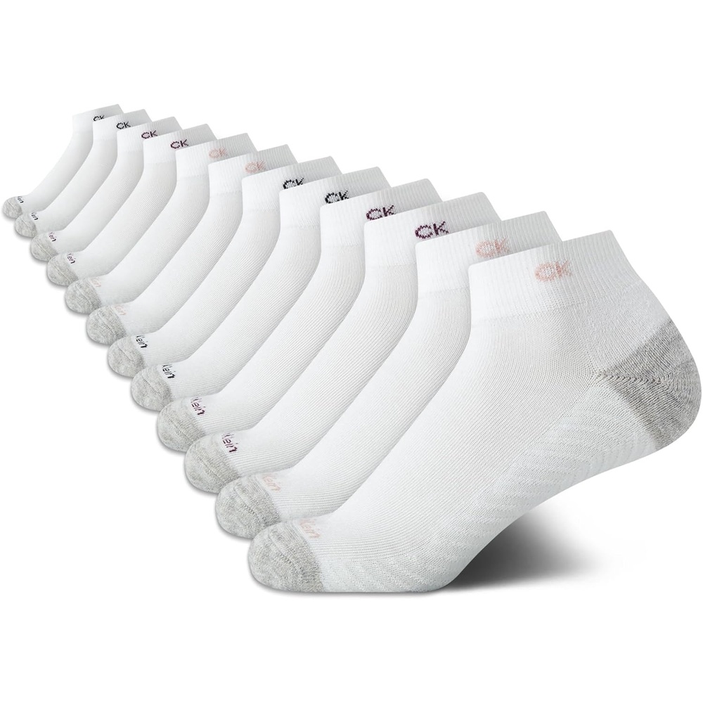 image:imageCalvin Klein Womens Quarter Socks 12 Pack Soft Cushioned Athletic Ankle Socks for Women for Running and WorkoutWhite Grey