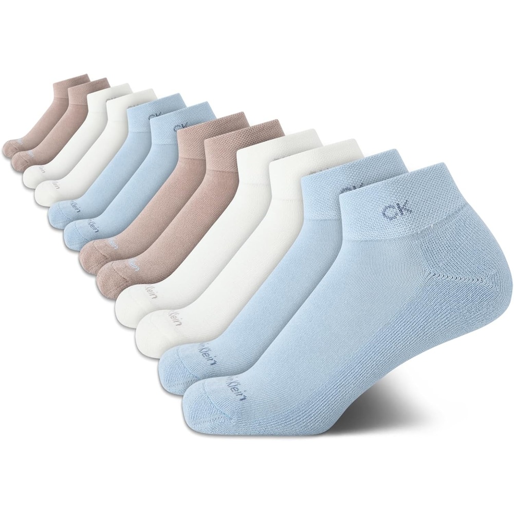 image:imageCalvin Klein Womens Quarter Socks 12 Pack Soft Cushioned Athletic Performance Quarter Length Ankle Socks for WomenBlue Beige Multi