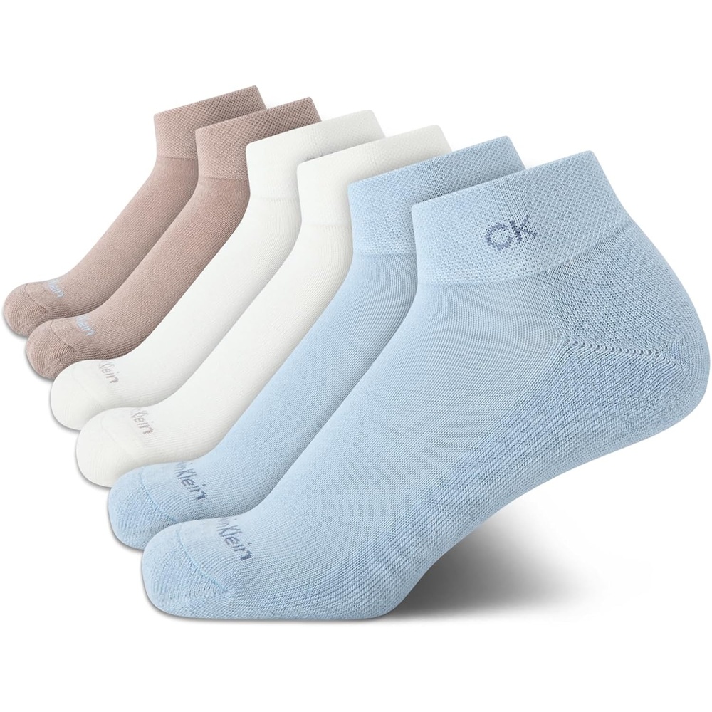 image:imageCalvin Klein Womens Quarter Socks 6 Pack Cushioned Athletic Ankle Socks for Women Womens Sports Socks Size 410Blue Beige Multi