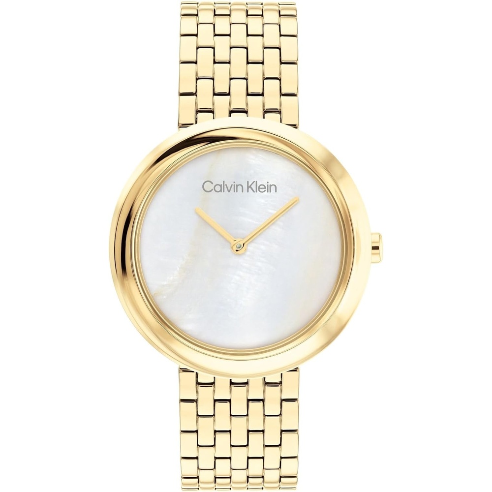image:imageCalvin Klein Womens Twisted Bezel 34mm 2H Quartz Watch Stainless Steel Bracelet Water Resistance 30 Meters Minimalistic Style Premium Fashion Gift for HerWhite Mother of PearlGold