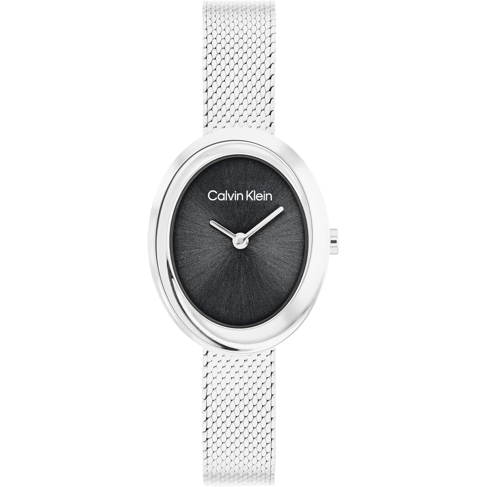 image:imageCalvin Klein Womens Twisted Bezel Stainless Steel Watch  24 mm Oval Case Mesh Bracelet Sunray Dial Elegant Design  Gift for HerSilver