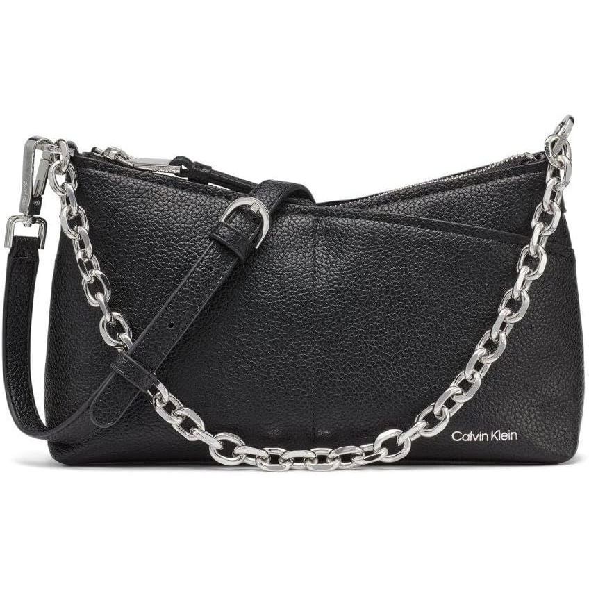 image:imageCalvin Klein Womens Zoe Top Zip Chain CrossbodyBlackSilver