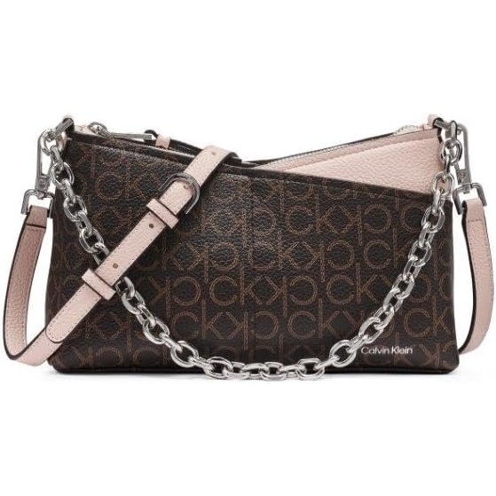 image:imageCalvin Klein Womens Zoe Top Zip Chain CrossbodyBrownKhakiPetalVanillaKhaki