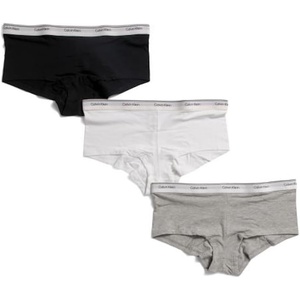 Calvin Klein Carousel Logo Cotton Stretch Boyshort Panties, 3 Pack(Black/White/Gray)