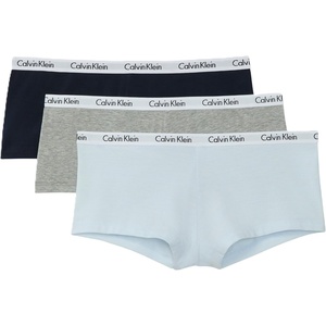 Calvin Klein Carousel Logo Cotton Stretch Boyshort Panties, 3 Pack(Grey Heather/Speakeasy/Feeder Stripe Ice Water)