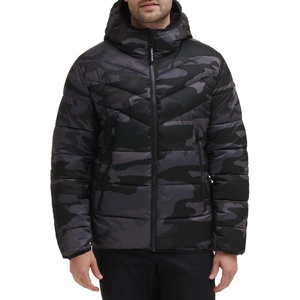 Calvin Klein Men’s Heavyweight Short Puffer(Hooded Stretch Black Camo)