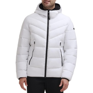 Calvin Klein Men’s Heavyweight Short Puffer(Hooded Stretch White)