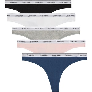 Calvin Klein Modern Logo Cotton Stretch Thong Panties, 5 Pack(Black/White/Grey Heather/Potpourri/Dark Denim)