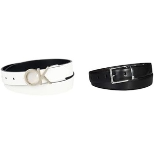 Calvin Klein Women’s 2-in-1 Reversible Versatile Belts for Jeans, Trousers and Dresses (Regular and Plus Sizes)(White Plaque & Black)