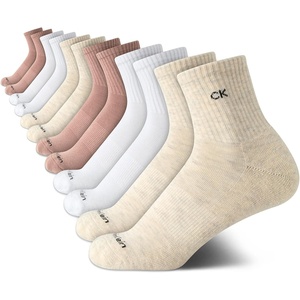 Calvin Klein Womens High Quarter Socks – 12 Pack Terry Cushion Breathable Athletic Crew Socks for Women (Shoe Size: 4-10)(Beige Assorted)