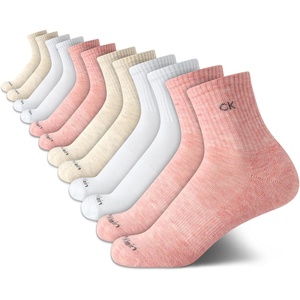 Calvin Klein Womens High Quarter Socks – 12 Pack Terry Cushion Breathable Athletic Crew Socks for Women (Shoe Size: 4-10)(Pink Assorted)