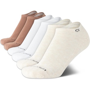 Calvin Klein Womens No Show Socks – 6 Pack Breathable Cotton Blend Athletic Performance Low Cut Running Socks for Women(Beige)