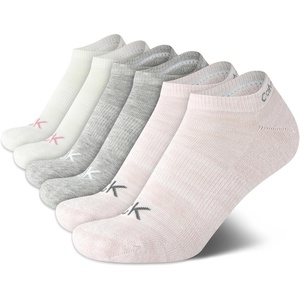 Calvin Klein Womens No Show Socks – 6 Pack Breathable Cotton Blend Athletic Performance Low Cut Running Socks for Women(Pink/Grey)