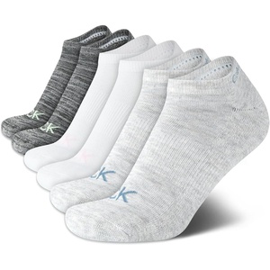 Calvin Klein Womens No Show Socks – 6 Pack Breathable Cotton Blend Athletic Performance Low Cut Running Socks for Women(White/Grey)