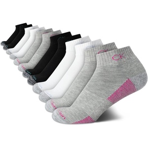Calvin Klein Womens Quarter Socks – 12 Pack Breathable Cushioned Athletic Ankle Socks for Women for Running and Workout(Assorted Heather)