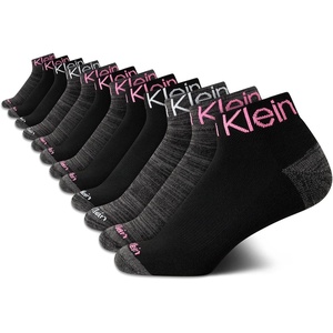 Calvin Klein Womens Quarter Socks – 12 Pack Breathable Cushioned Athletic Ankle Socks for Women for Running and Workout(Black Assorted)