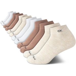 Calvin Klein Womens Quarter Socks – 12 Pack Breathable Cushioned Athletic Ankle Socks for Women for Running and Workout(White/Brown)