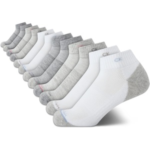 Calvin Klein Womens Quarter Socks – 12 Pack Soft Cushioned Athletic Ankle Socks for Women for Running and Workout(White Assorted)