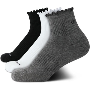 Calvin Klein Womens Quarter Socks – 3 Pack Cotton Blend Cushioned Ruffle Quarter Socks for Women with Lettuce Edge Cuff(Black Grey Ruffle)