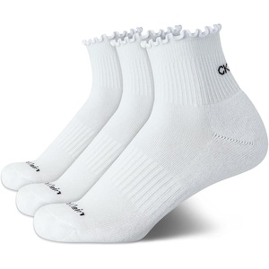 Calvin Klein Womens Quarter Socks – 3 Pack Cotton Blend Cushioned Ruffle Quarter Socks for Women with Lettuce Edge Cuff(White Logo Ruffle)