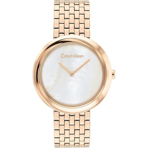 Calvin Klein Women’s Twisted Bezel – 34mm 2H Quartz Watch – Stainless Steel Bracelet – Water Resistance 30 Meters – Minimalistic Style – Premium Fashion – Gift for Her(White Mother of Pearl/Carnation Gold)