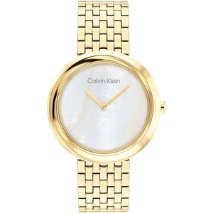 Calvin Klein Women’s Twisted Bezel – 34mm 2H Quartz Watch – Stainless Steel Bracelet – Water Resistance 30 Meters – Minimalistic Style – Premium Fashion – Gift for Her(White Mother of Pearl/Gold)