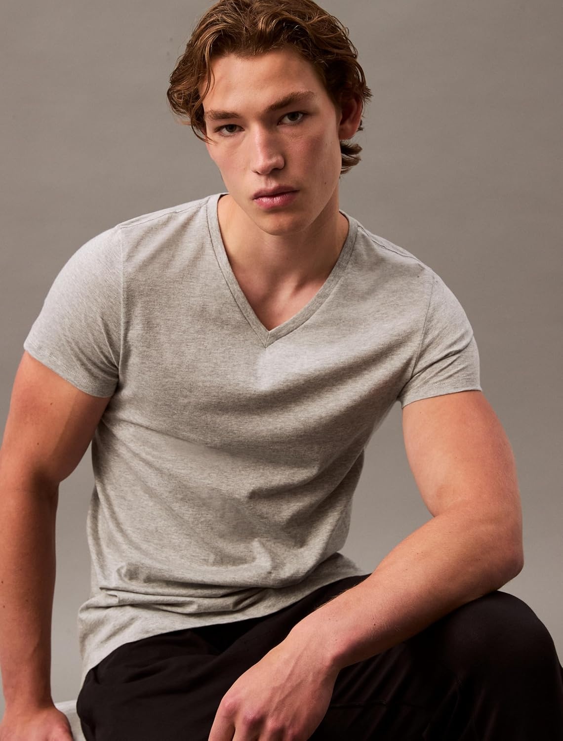 image:imageCalvin Klein Mens Cotton Classics 3Pack UndershirtsBlack Grey Heather White Vneck