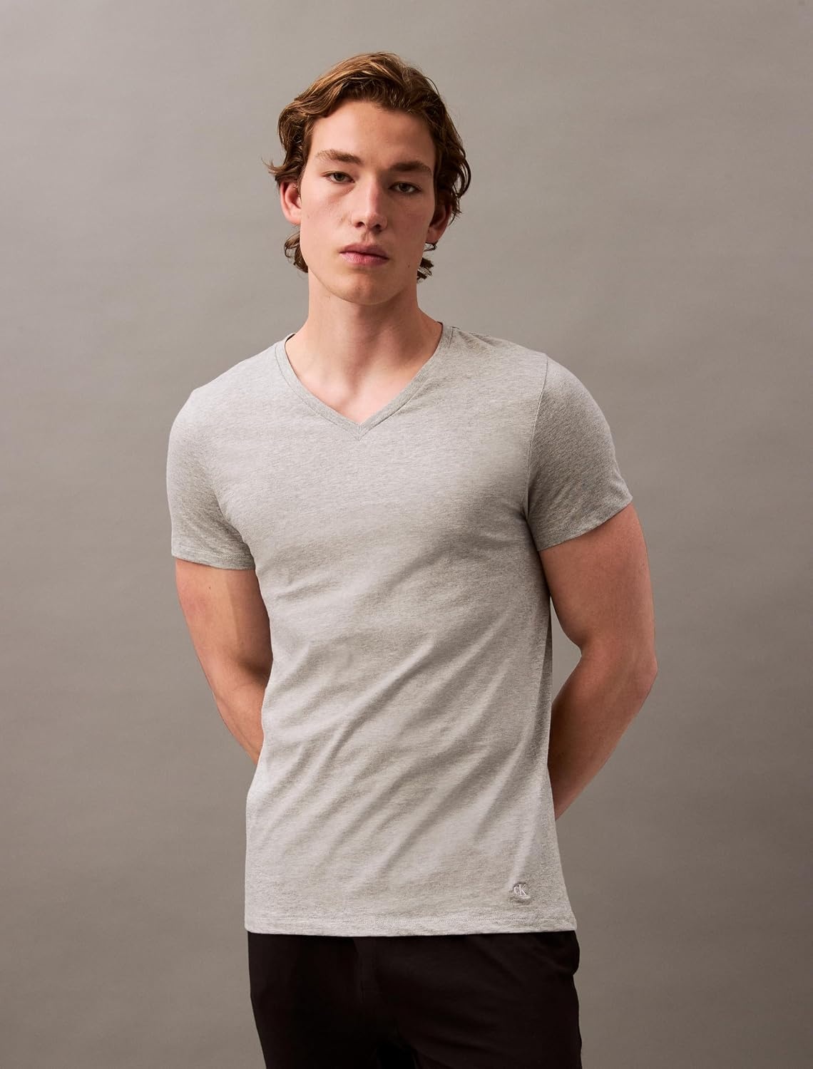 image:imageCalvin Klein Mens Cotton Classics 3Pack UndershirtsBlack Grey Heather White Vneck