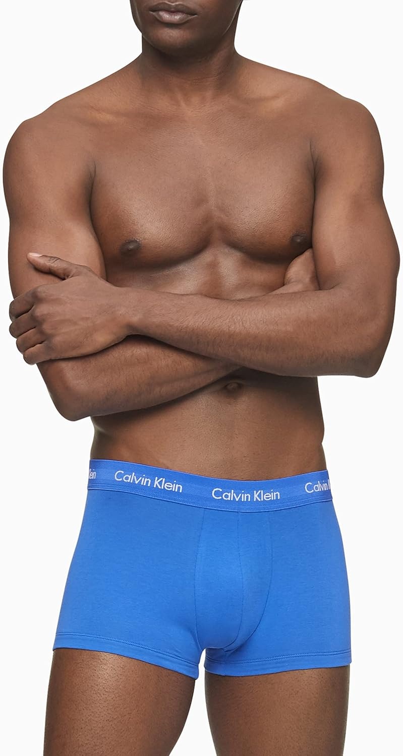 image:imageCalvin Klein Mens Cotton Stretch 3Pack Low Rise TrunksBlack Blue Shadow Cobalt Water