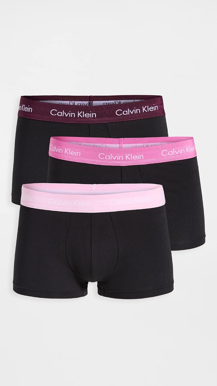 image:imageCalvin Klein Mens Cotton Stretch 3Pack Low Rise TrunksBlack Bodies W Pale Orchid Hollywood Pink Grape Glimmer