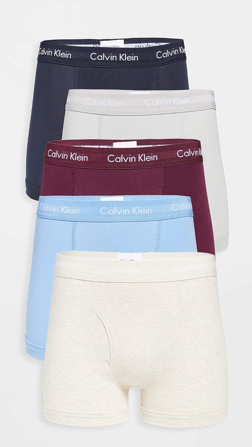 image:imageCalvin Klein Mens Cotton Stretch 3Pack Low Rise TrunksBlue BayShortlineJet GreyOatmeal HeatherRaisin Torte
