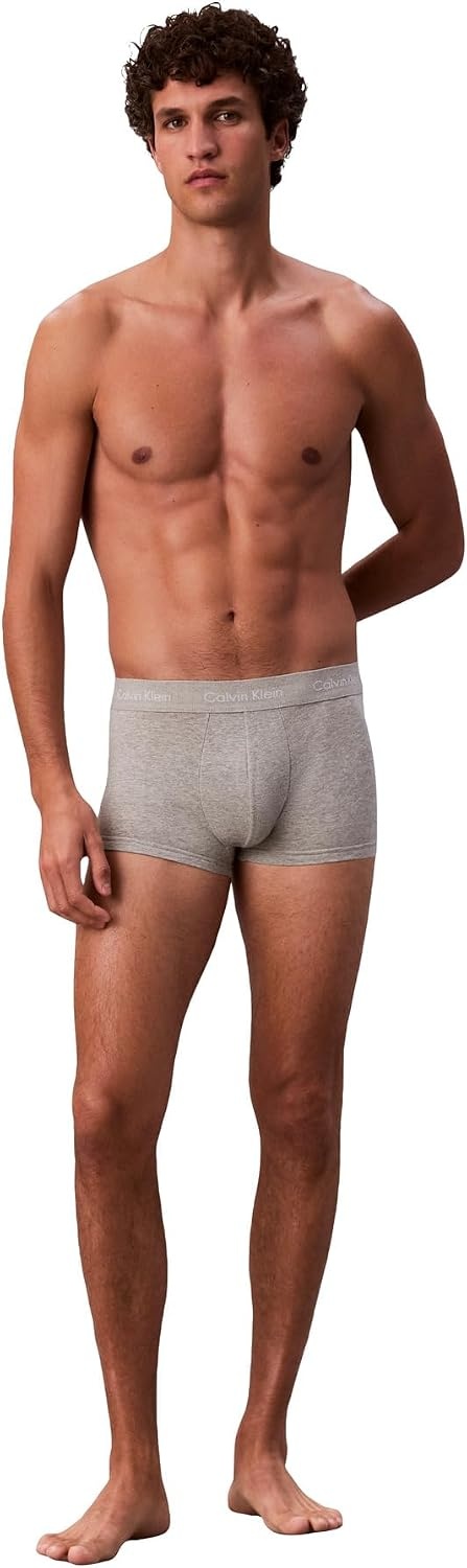 image:imageCalvin Klein Mens Cotton Stretch 3Pack Low Rise TrunksWhite Black Grey Heather