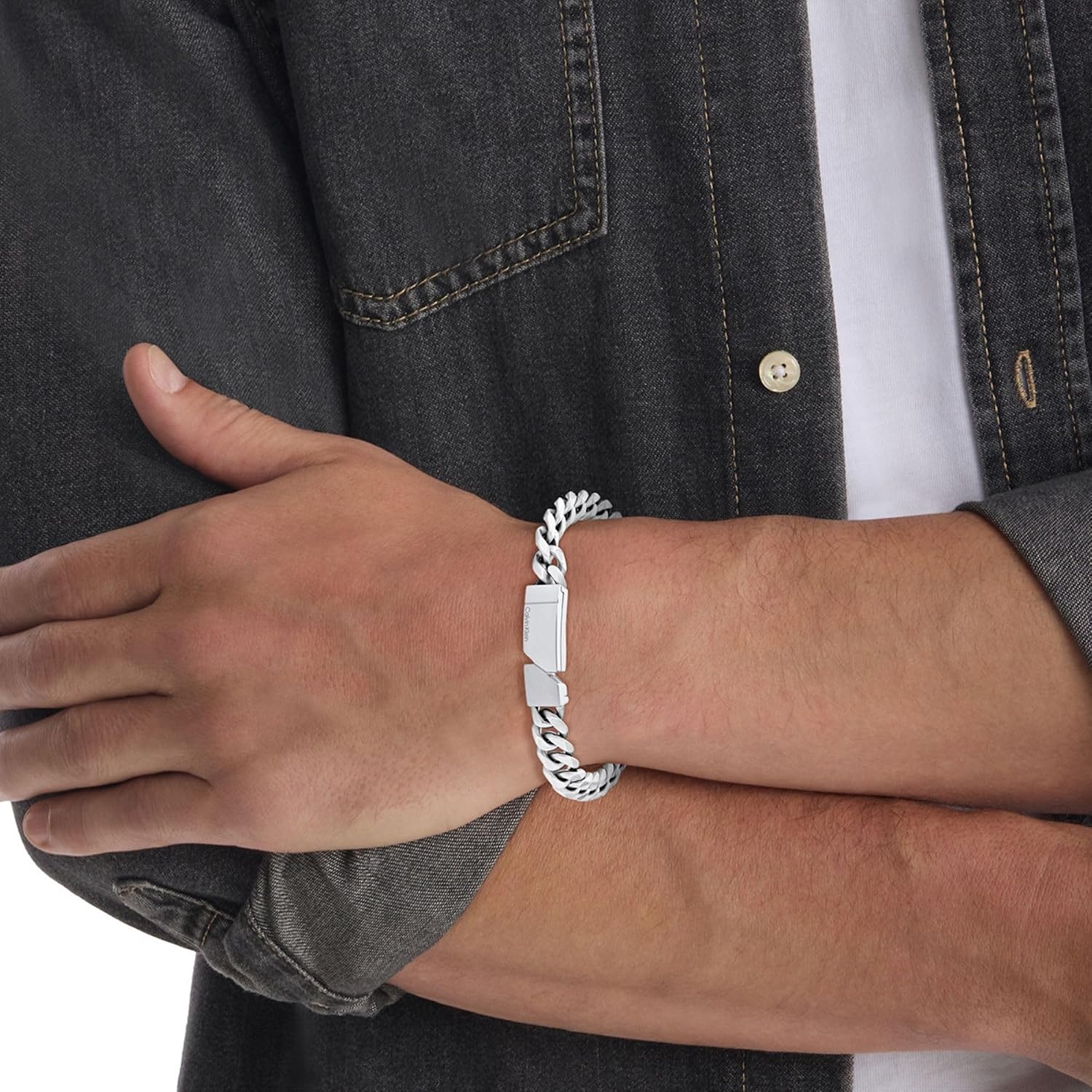 image:imageCalvin Klein Mens Electric Bracelet Brushed ID Tag with Asymmetric Cutout and Sizeable Magnetic Closure  Premium Fashion for Everyday Wear  Gift for HimSilver