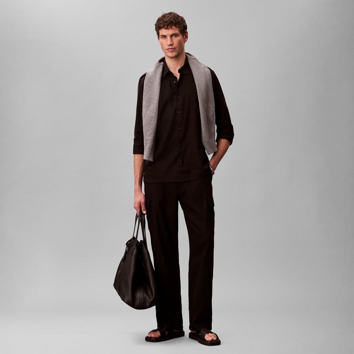 image:imageCalvin Klein Mens Long Sleeve Linen Classic ShirtBlack