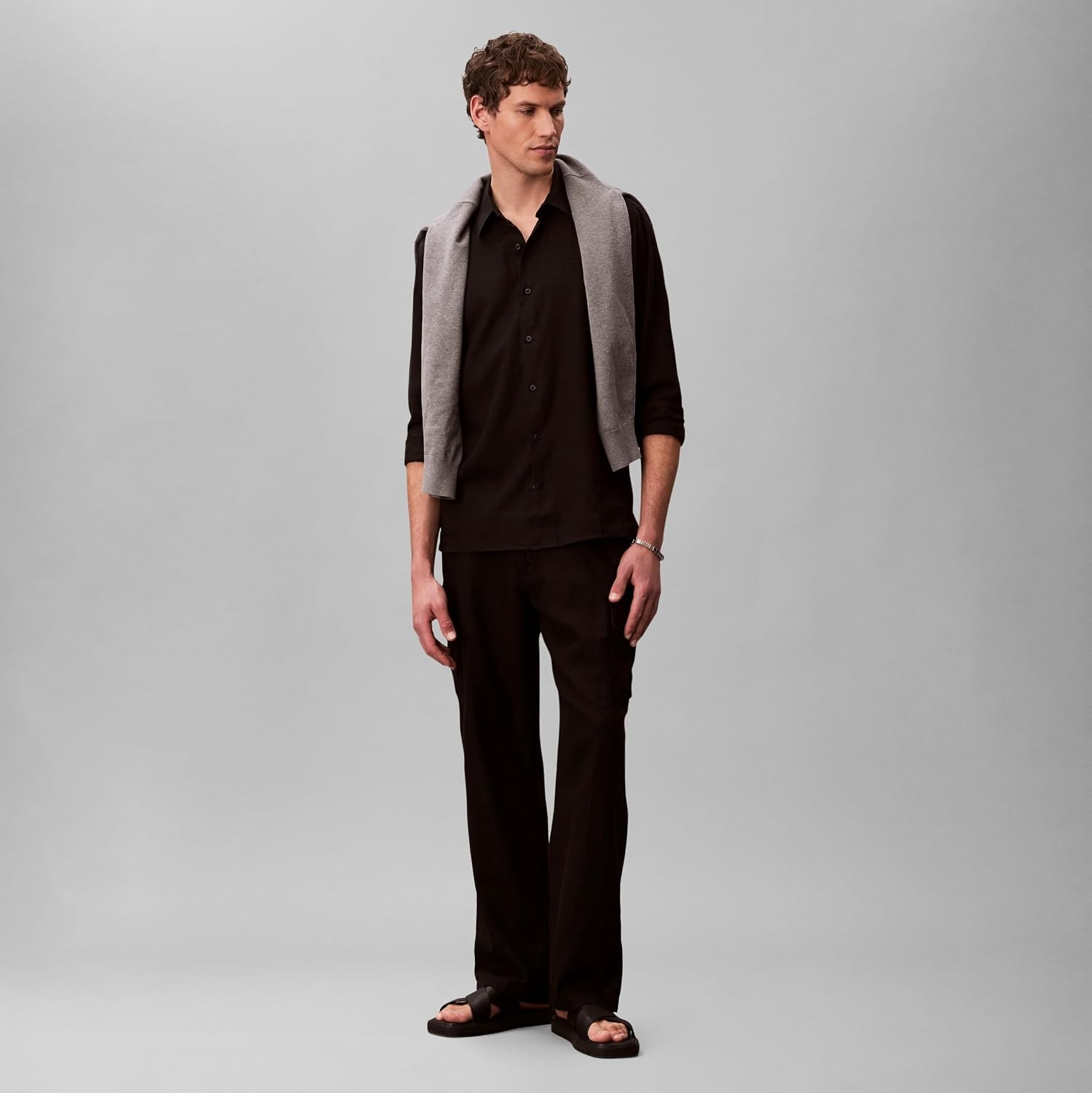 image:imageCalvin Klein Mens Long Sleeve Linen Classic ShirtBlack