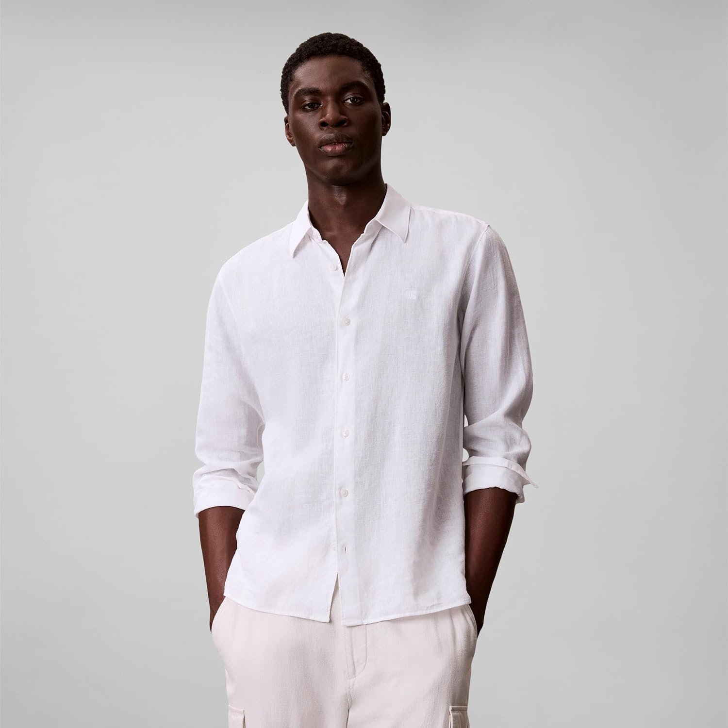 image:imageCalvin Klein Mens Long Sleeve Linen Classic ShirtBrilliant White
