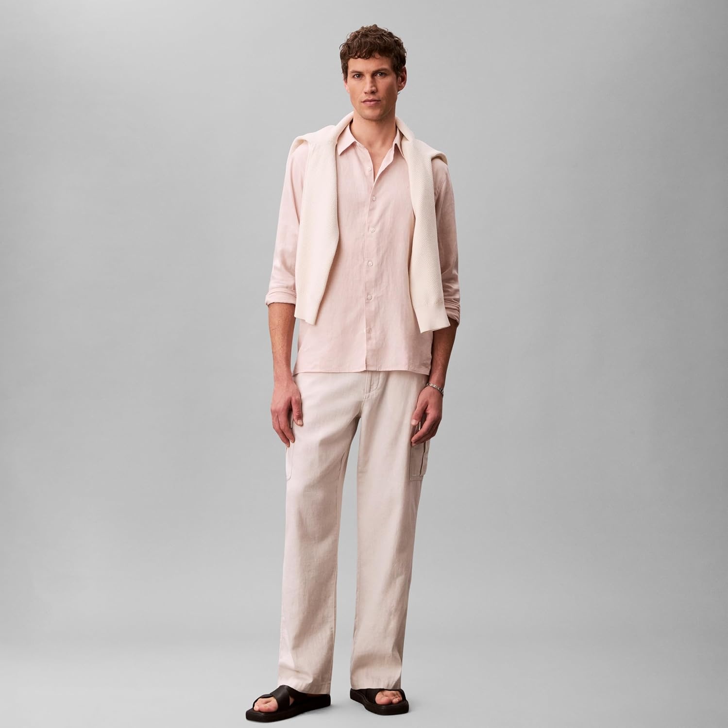 image:imageCalvin Klein Mens Long Sleeve Linen Classic ShirtPrairie Peach