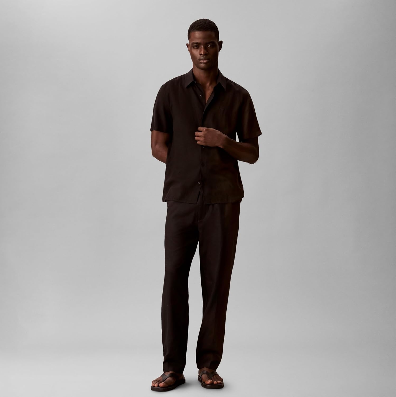 image:imageCalvin Klein Mens Short Sleeve Linen Classic ShirtBlack