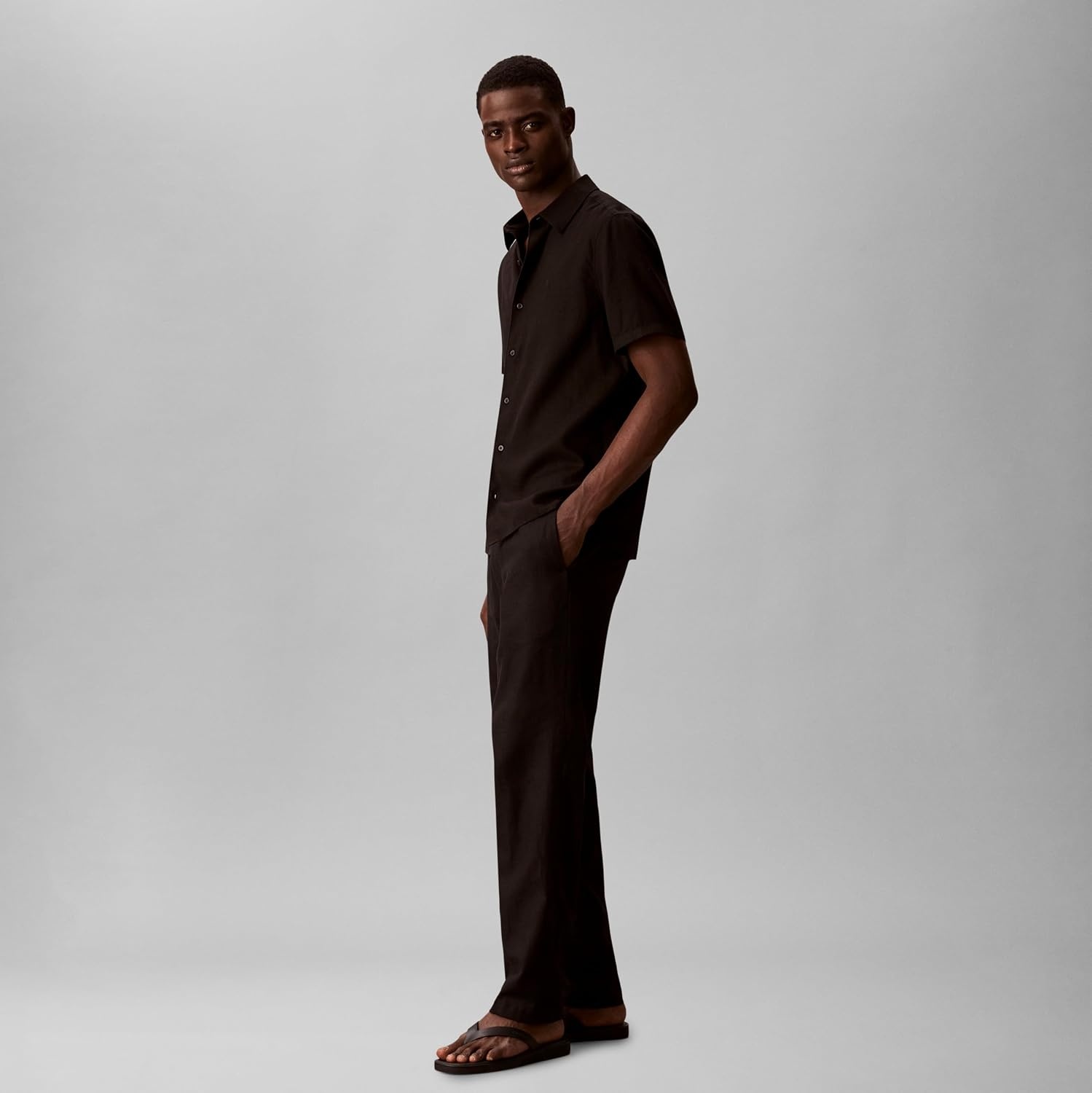 image:imageCalvin Klein Mens Short Sleeve Linen Classic ShirtBlack