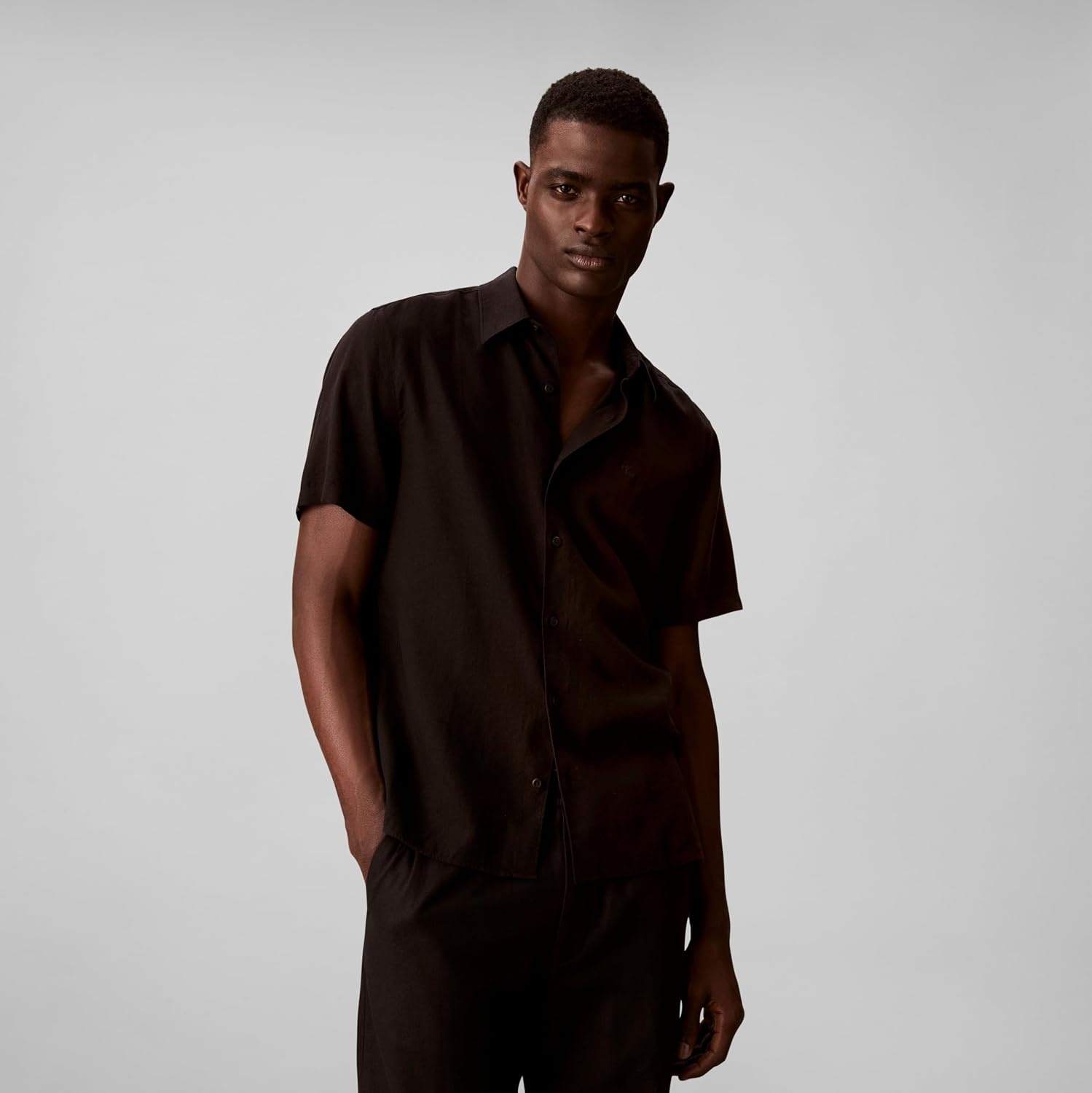 image:imageCalvin Klein Mens Short Sleeve Linen Classic ShirtBlack