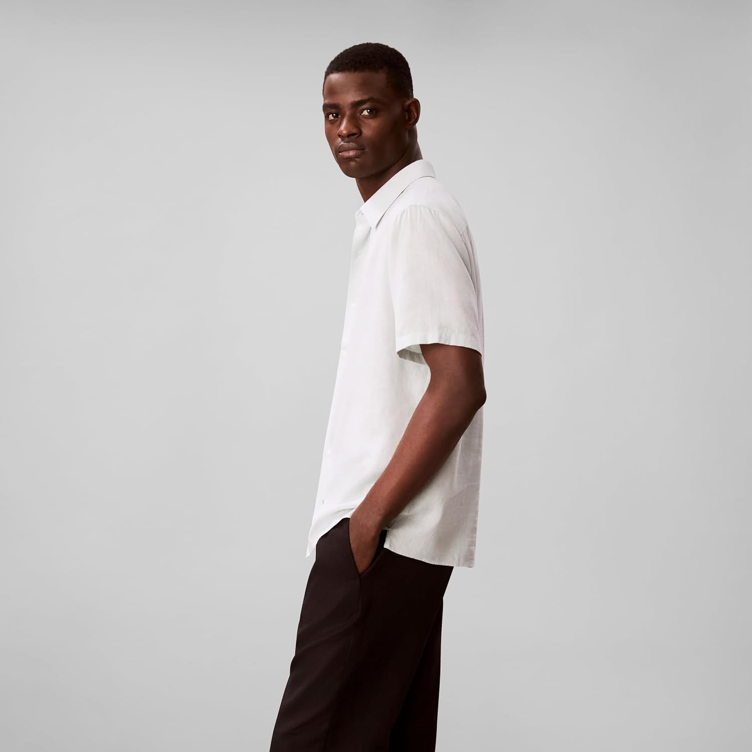 image:imageCalvin Klein Mens Short Sleeve Linen Classic ShirtPale Meadow