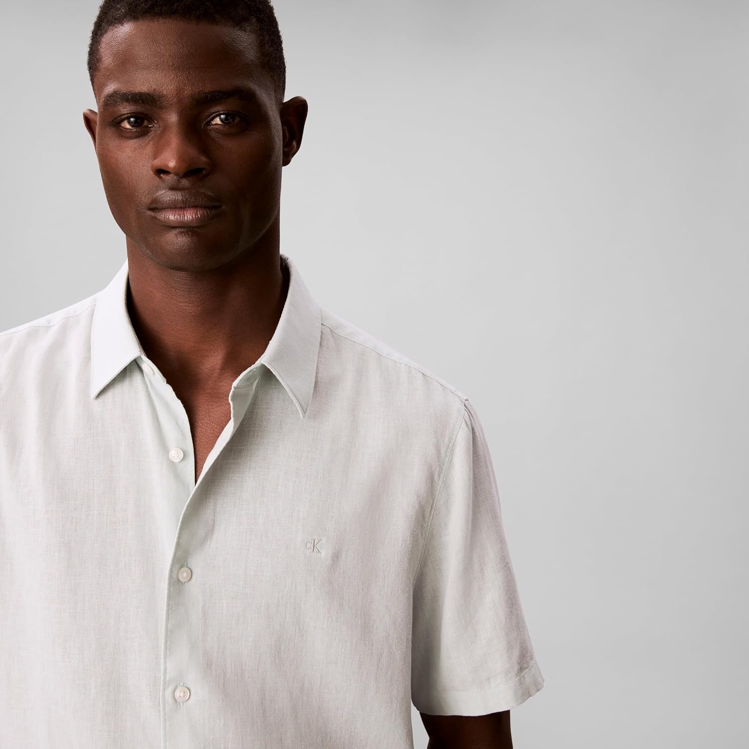 image:imageCalvin Klein Mens Short Sleeve Linen Classic ShirtPale Meadow