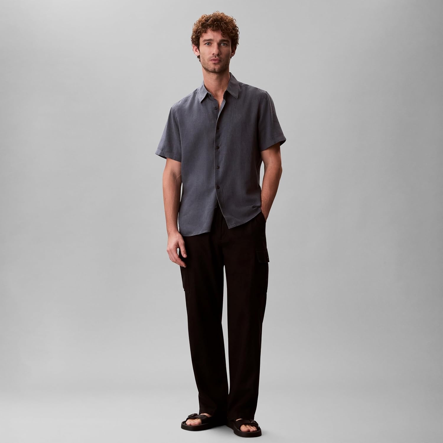 image:imageCalvin Klein Mens Short Sleeve Linen Classic ShirtTurbulence
