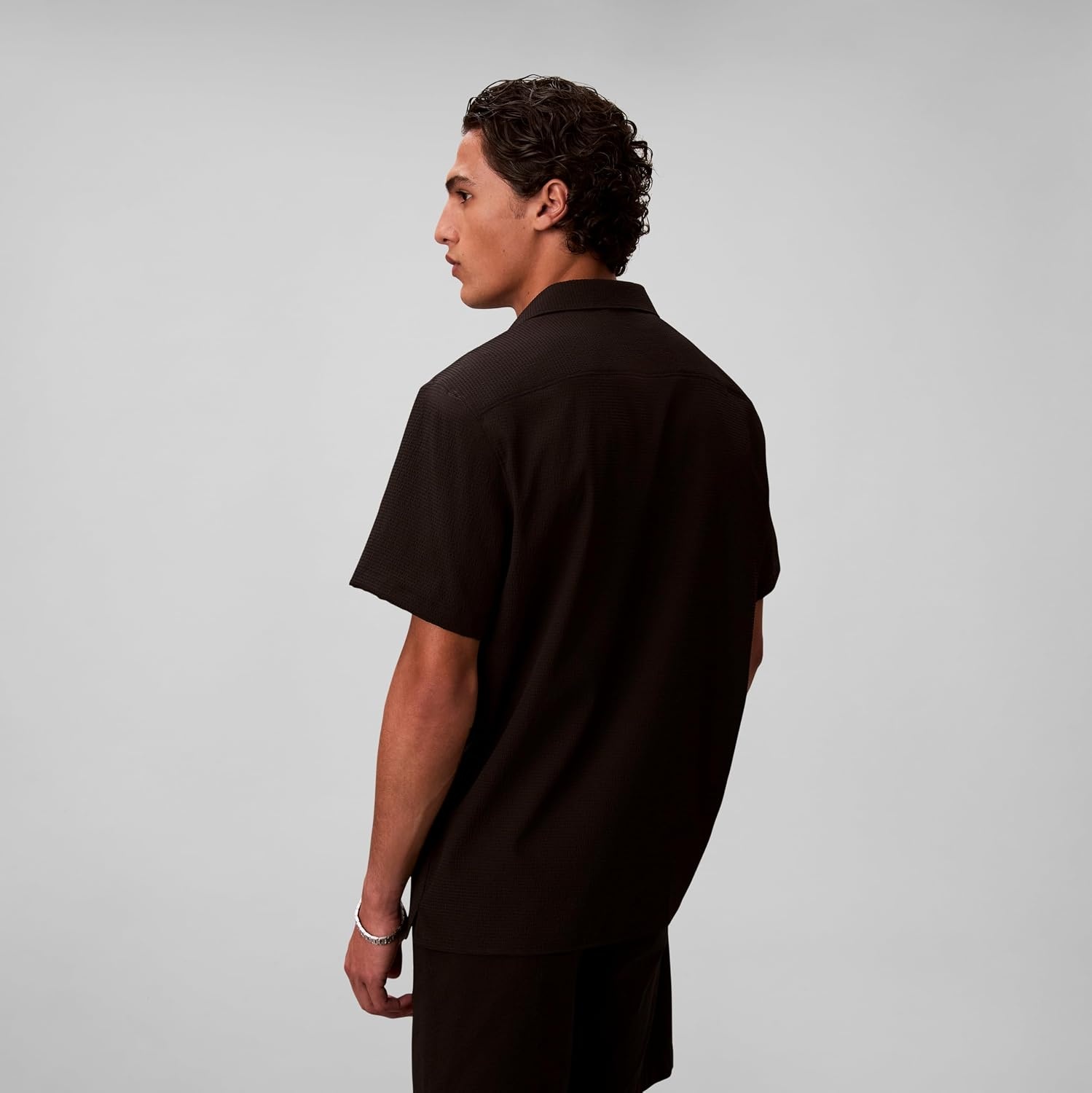 image:imageCalvin Klein Mens Short Sleeve Solid Seersucker Classic ShirtBlack