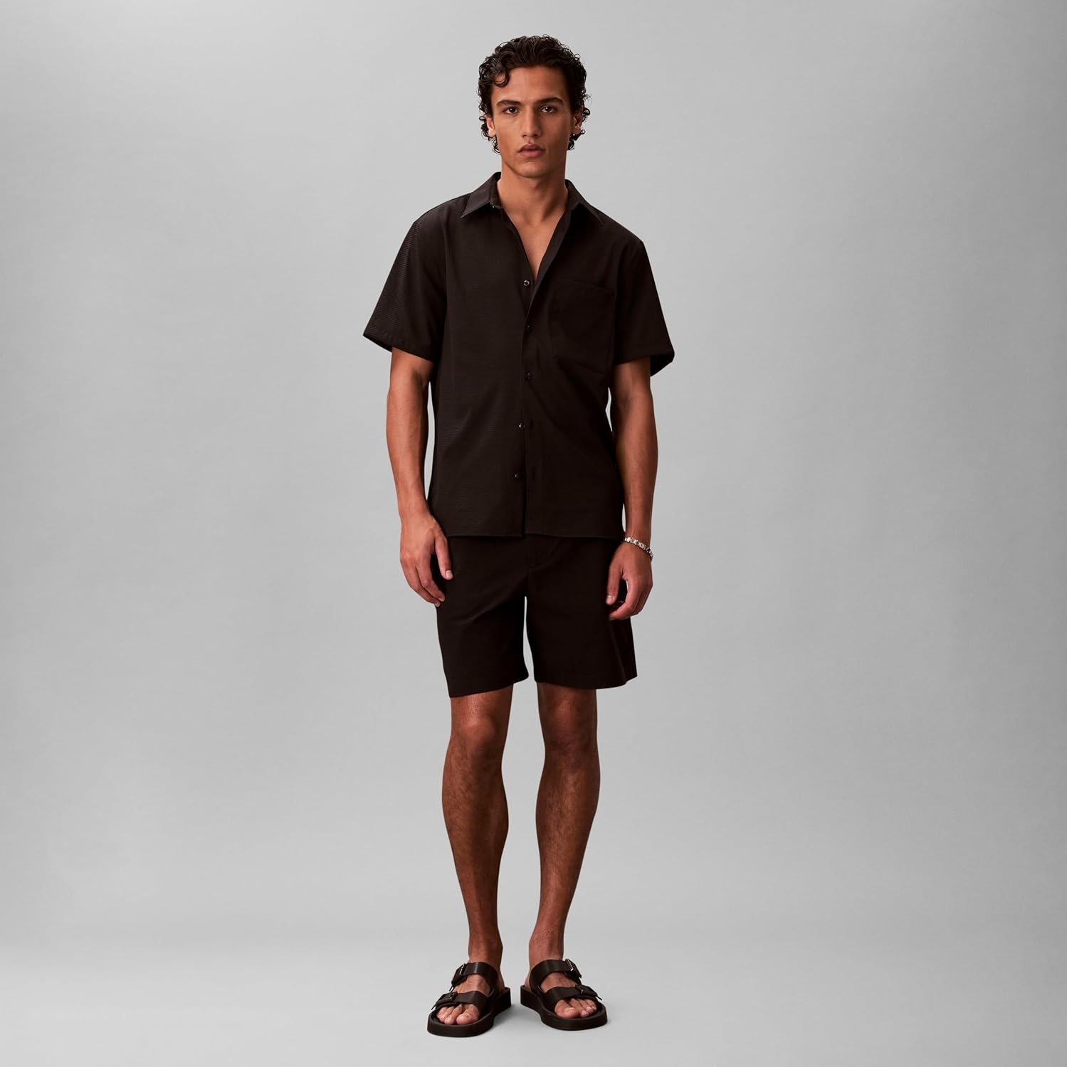image:imageCalvin Klein Mens Short Sleeve Solid Seersucker Classic ShirtBlack