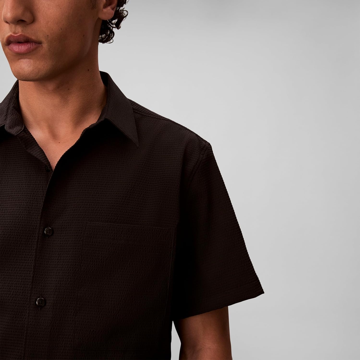 image:imageCalvin Klein Mens Short Sleeve Solid Seersucker Classic ShirtBlack